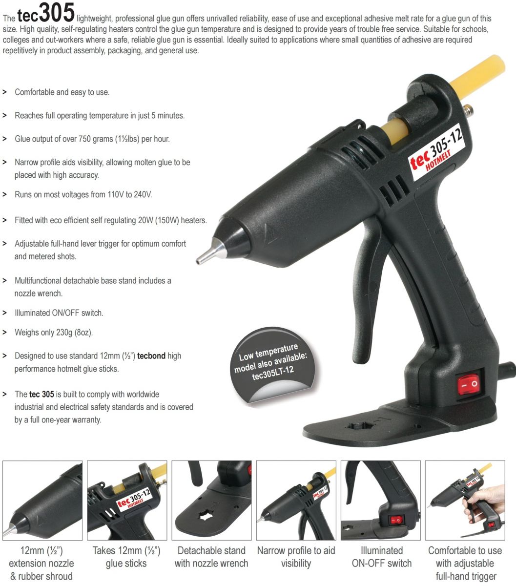 POWER ADHESIVES HOT GLUE GUN TEC 305 SERIES כלי עבודה נטענים / חשמליים